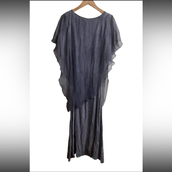 SOFT SURROUNDINGS - Flowy Overlay Cape Dress Grey Tassel Tied Size M NWT￼ - Picture 7 of 9